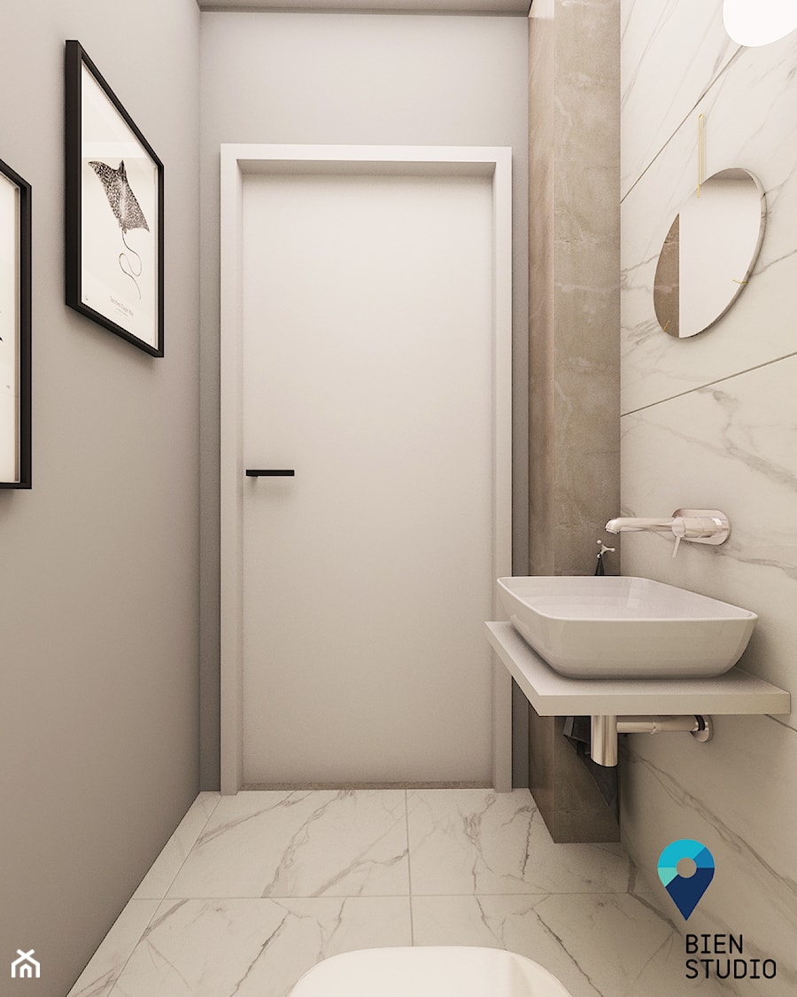 POD KLONAMI - Mała bez okna z marmurową podłogą łazienka, styl skandynawski - zdjęcie od BIEN STUDIO
