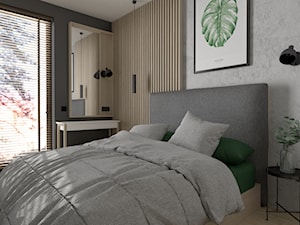 Mieszkanie z betonem i kolorem - Średnia beżowa szara sypialnia, styl nowoczesny - zdjęcie od ZIELONE studio projektowe