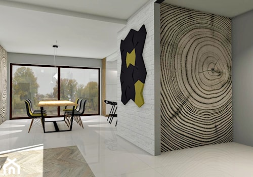 Dom jednorodzinny - projekt salonu, kuchni i łazienek - Mały biały szary hol / przedpokój, styl nowoczesny - zdjęcie od ZIELONE studio projektowe