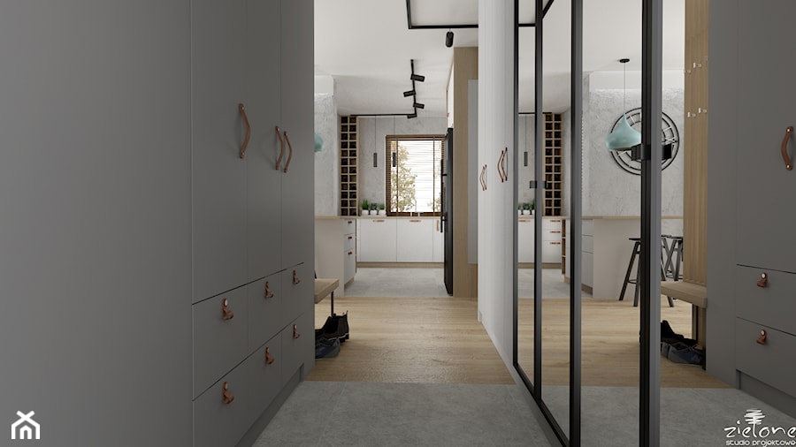 Mieszkanie z betonem i kolorem - Hol / przedpokój, styl industrialny - zdjęcie od ZIELONE studio projektowe