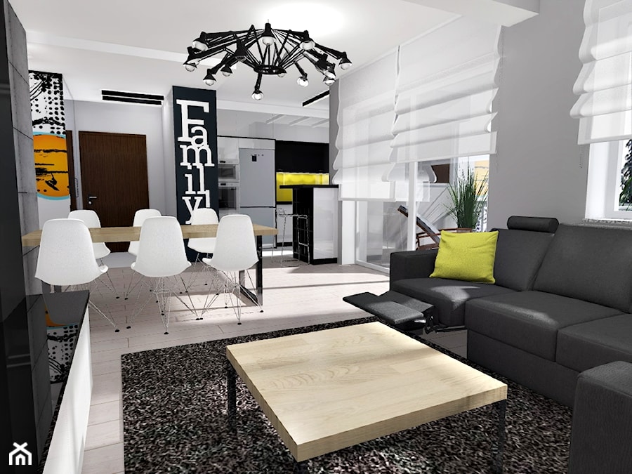 Mieszkanie w bieli i szarościach - 70m2 - projekt - Salon, styl nowoczesny - zdjęcie od ZIELONE studio projektowe