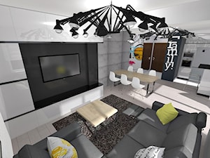 Mieszkanie w bieli i szarościach - 70m2 - projekt - Salon, styl nowoczesny - zdjęcie od ZIELONE studio projektowe