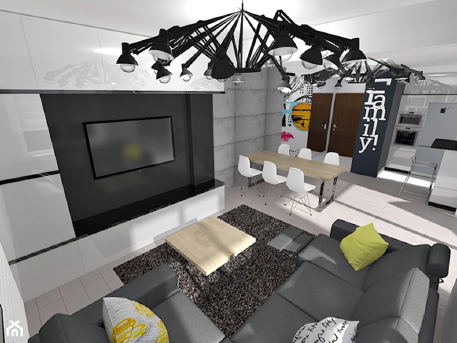 Mieszkanie w bieli i szarościach - 70m2 - projekt - Salon, styl nowoczesny - zdjęcie od ZIELONE studio projektowe