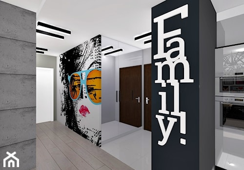 Mieszkanie w bieli i szarościach - 70m2 - projekt - Średni biały czarny szary hol / przedpokój, styl nowoczesny - zdjęcie od ZIELONE studio projektowe