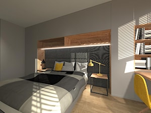 Nowoczesne mieszkanie z elemntami industrialnymi - Średnia szara z biurkiem sypialnia, styl nowoczesny - zdjęcie od ZIELONE studio projektowe