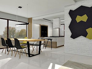 Dom jednorodzinny - projekt salonu, kuchni i łazienek - Duża szara jadalnia w kuchni, styl nowoczesny - zdjęcie od ZIELONE studio projektowe