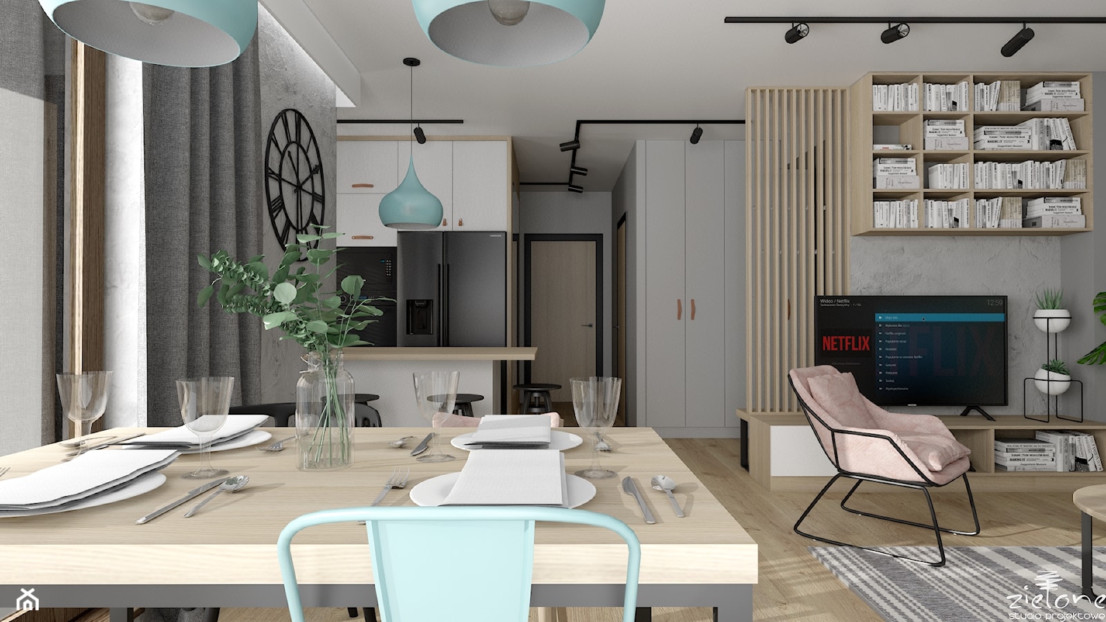 Mieszkanie z betonem i kolorem - Jadalnia, styl industrialny - zdjęcie od ZIELONE studio projektowe - Homebook