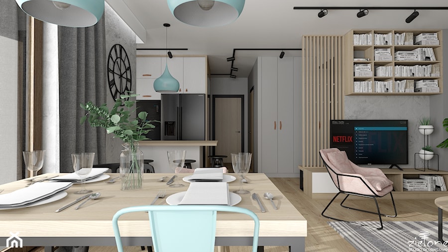 Mieszkanie z betonem i kolorem - Jadalnia, styl industrialny - zdjęcie od ZIELONE studio projektowe