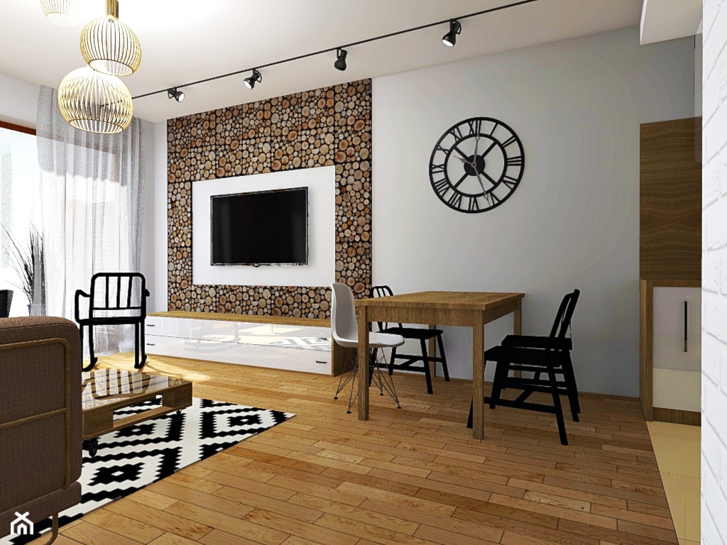 Jasny salon w stylu skandynawskim z elementami eko - zdjęcie od ZIELONE studio projektowe - Homebook