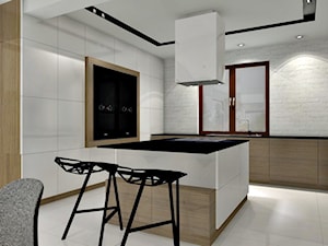 Dom jednorodzinny - projekt salonu, kuchni i łazienek - Duża otwarta kuchnia w kształcie litery l z wyspą lub półwyspem, styl nowoczesny - zdjęcie od ZIELONE studio projektowe