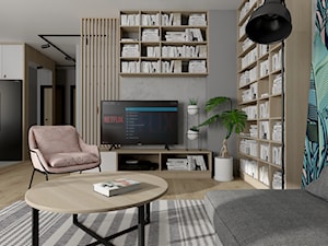 Mieszkanie z betonem i kolorem - Salon, styl industrialny - zdjęcie od ZIELONE studio projektowe