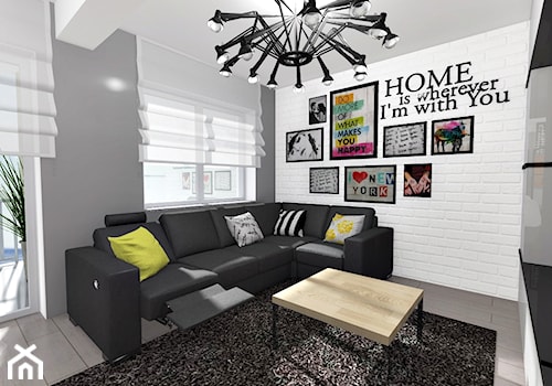 Mieszkanie w bieli i szarościach - 70m2 - projekt - Mały salon, styl nowoczesny - zdjęcie od ZIELONE studio projektowe