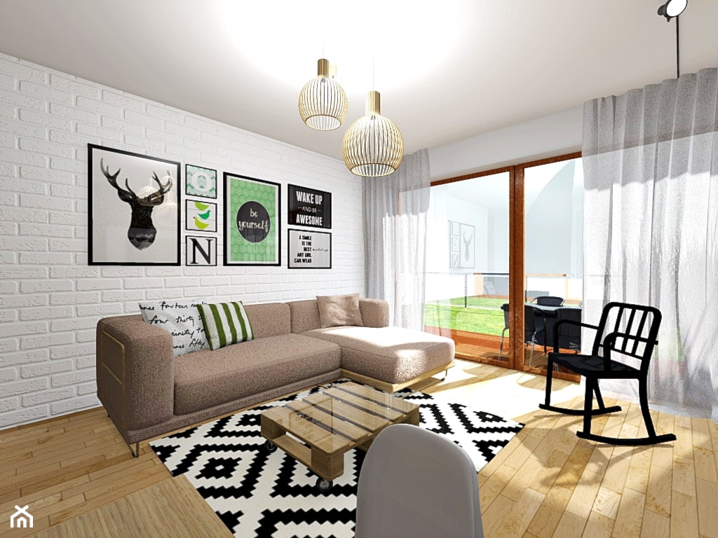 Jasny salon w stylu skandynawskim z elementami eko - zdjęcie od ZIELONE studio projektowe - Homebook