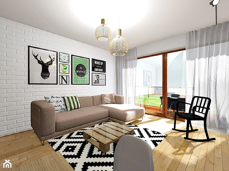 Jasny salon w stylu skandynawskim z elementami eko - zdjęcie od ZIELONE studio projektowe