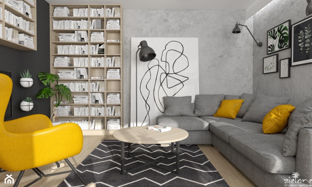 Mieszkanie z betonem i kolorem - Salon, styl industrialny - zdjęcie od ZIELONE studio projektowe - Homebook