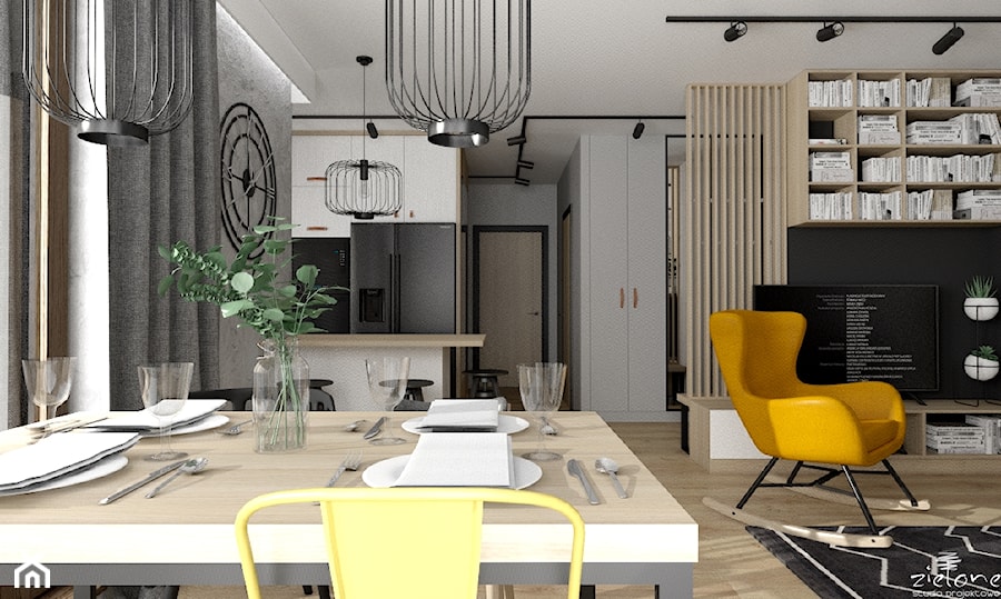 Mieszkanie z betonem i kolorem - Jadalnia, styl industrialny - zdjęcie od ZIELONE studio projektowe