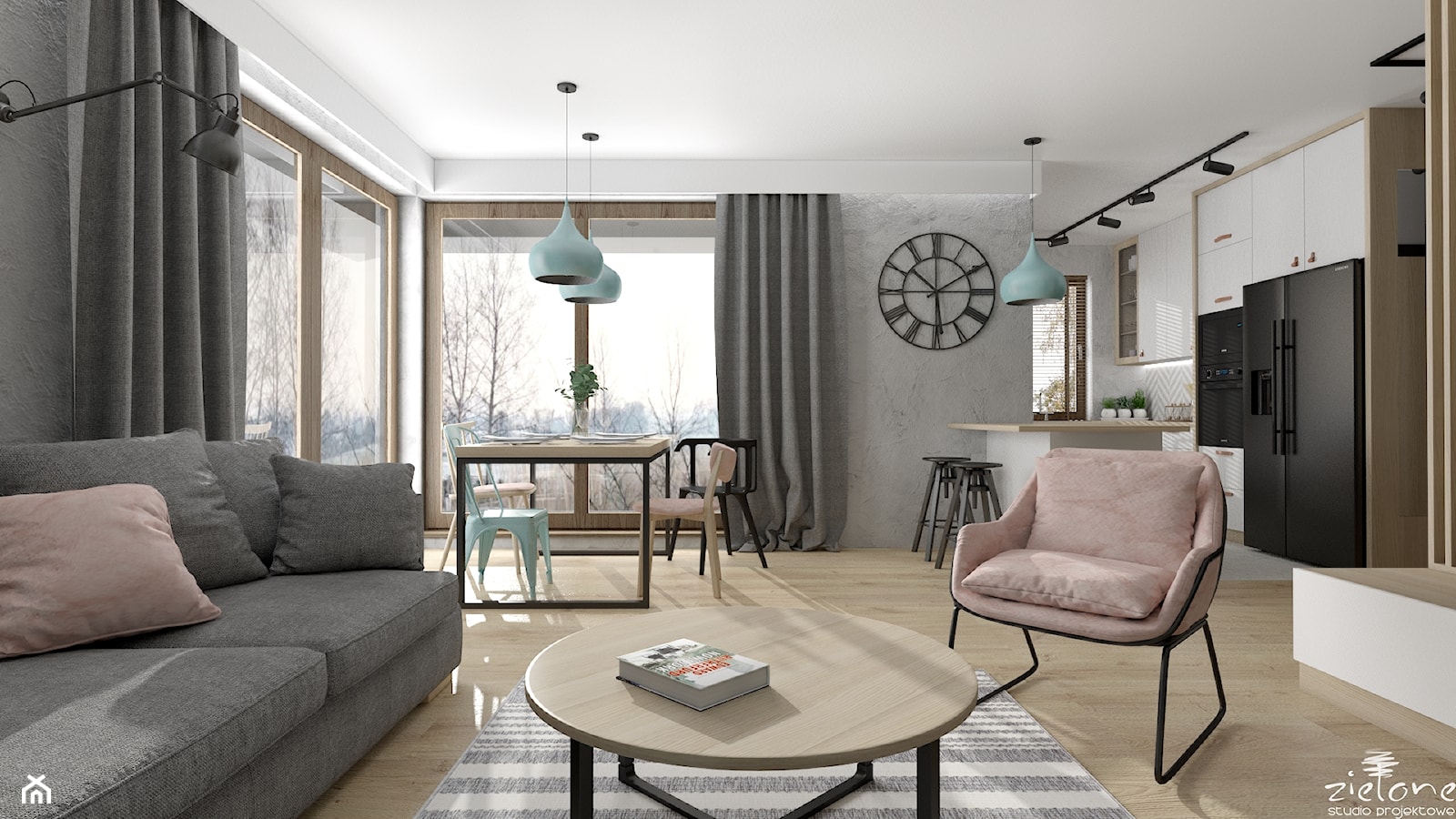 Mieszkanie z betonem i kolorem - Salon, styl industrialny - zdjęcie od ZIELONE studio projektowe - Homebook
