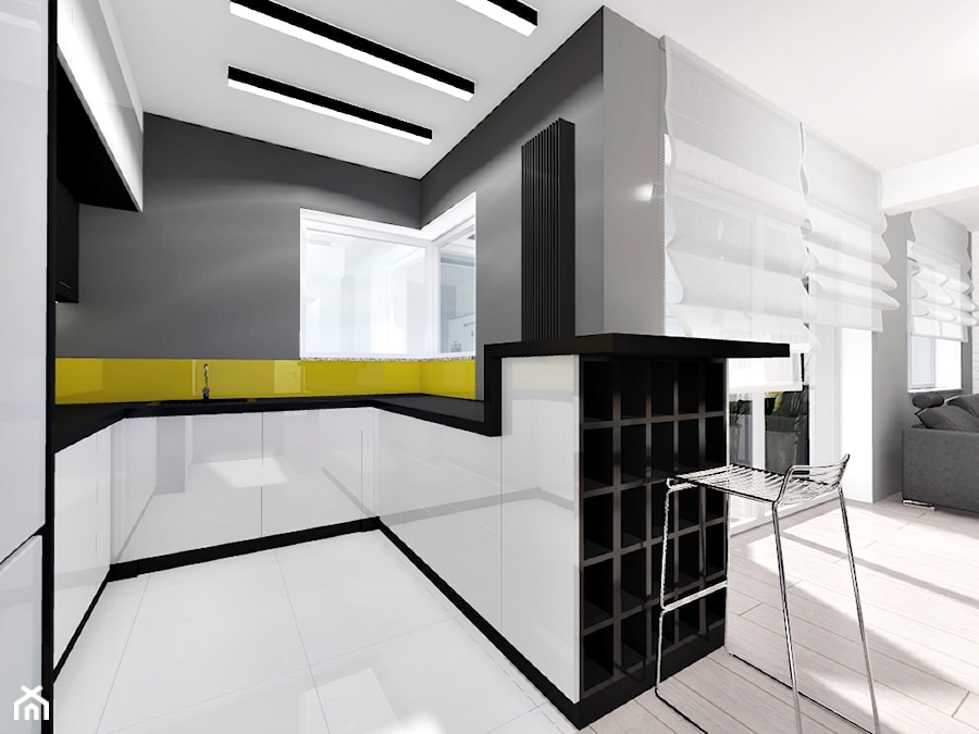Mieszkanie w bieli i szarościach - 70m2 - projekt - Kuchnia, styl nowoczesny - zdjęcie od ZIELONE studio projektowe