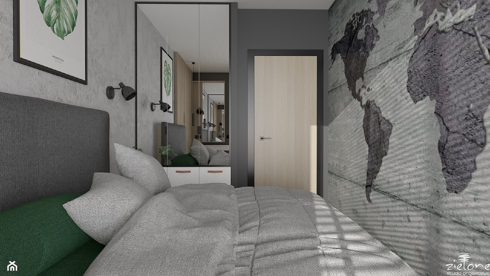Mieszkanie z betonem i kolorem - Sypialnia, styl industrialny - zdjęcie od ZIELONE studio projektowe - Homebook