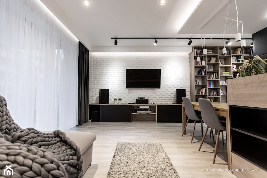 Kontrastowe mieszkanie - Salon, styl nowoczesny - zdjęcie od ZIELONE studio projektowe