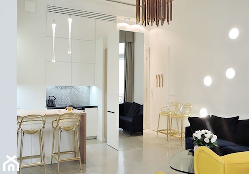 Sprytna kawalerka - Średni biały salon z kuchnią z jadalnią, styl vintage - zdjęcie od MUTUO Studio Projektowe