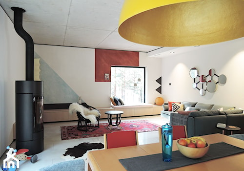 Posmodernistyczna wieś - Średni szary salon z jadalnią, styl nowoczesny - zdjęcie od MUTUO Studio Projektowe