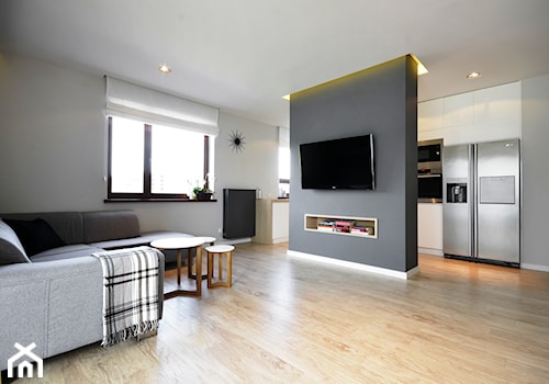 Apartament Altoria - Średni biały szary salon z kuchnią - zdjęcie od Pracownia Wnętrza - przestrzeń szyta na miarę