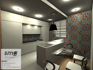 Projekt wnętrza domu jednorodzinnego - Średnia zamknięta z zabudowaną lodówką kuchnia jednorzędowa z wyspą lub półwyspem, styl glamour - zdjęcie od SMG Architekci