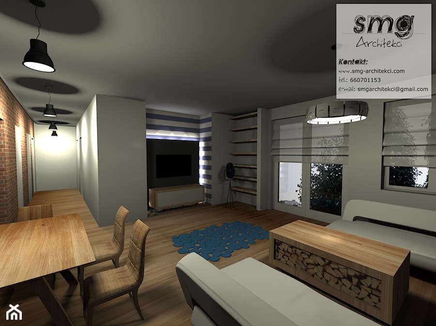 Projekt wnętrza domu jednorodzinnego - Salon, styl skandynawski - zdjęcie od SMG Architekci