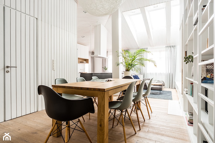 Apartament w Gdańsku - Średnia biała jadalnia w salonie w kuchni, styl nowoczesny - zdjęcie od ManaDesign