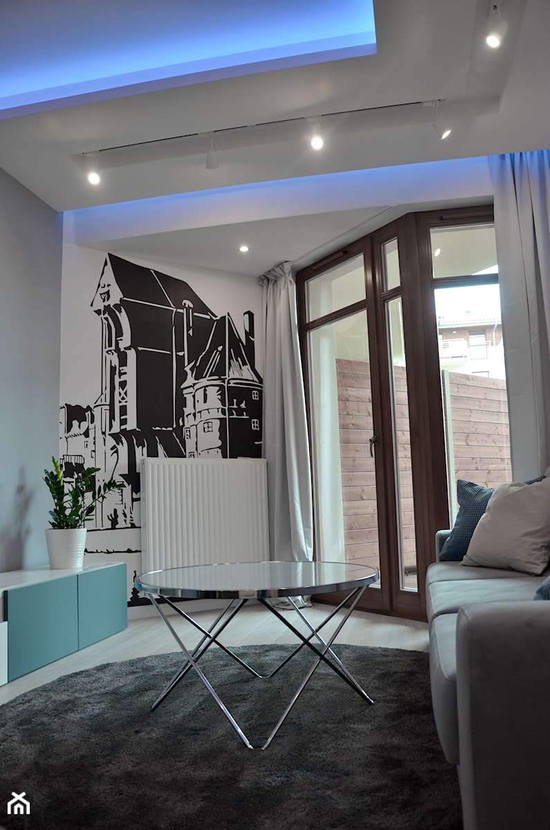 Apartament wakacyjny - Neptun Park Gdańsk - 42m2 - 2017 - Mały biały salon, styl nowoczesny - zdjęcie od Studio86