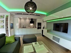 Mieszkanie - Browar Gdański - 50m2 - 2015 - Średni biały szary salon z kuchnią, styl nowoczesny - zdjęcie od Studio86