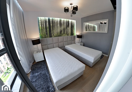 Mieszkanie - Browar Gdański - 50m2 - 2015 - Mała biała szara sypialnia, styl nowoczesny - zdjęcie od Studio86