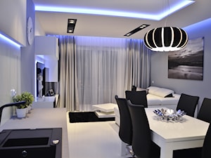 Mieszkanie Gdańsk - 48m2 - 2014 - Średni biały szary salon z kuchnią z jadalnią, styl nowoczesny - zdjęcie od Studio86