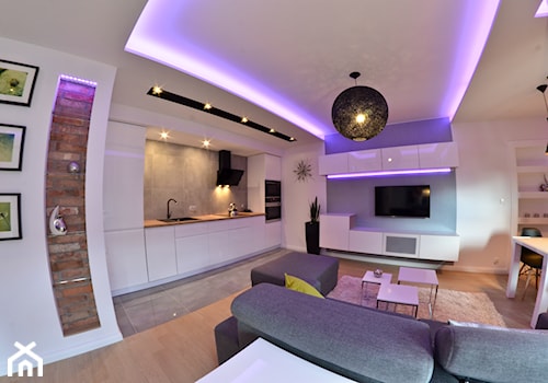 Mieszkanie - Browar Gdański - 50m2 - 2015 - Średnia otwarta z salonem biała z zabudowaną lodówką kuchnia jednorzędowa, styl nowoczesny - zdjęcie od Studio86