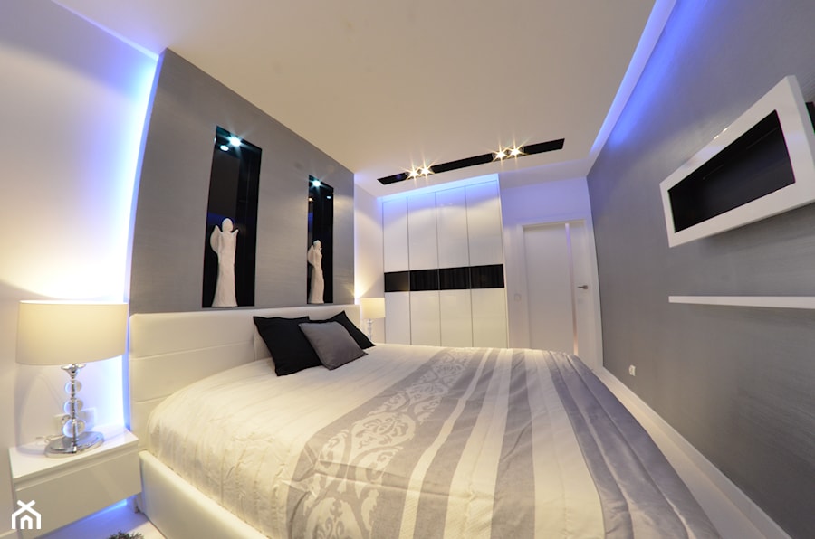 Mieszkanie Gdańsk - 48m2 - 2014 - Mała szara sypialnia, styl nowoczesny - zdjęcie od Studio86