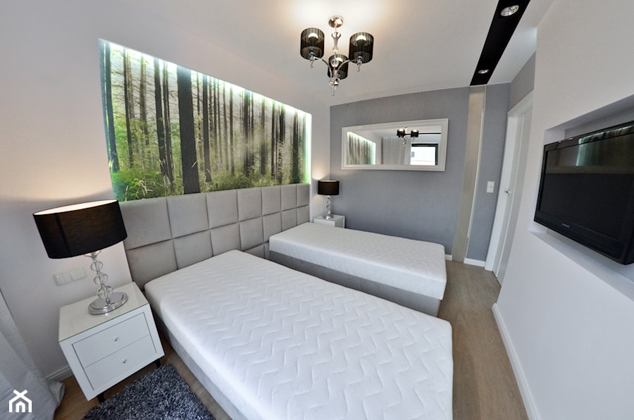 Mieszkanie - Browar Gdański - 50m2 - 2015 - Średnia biała szara sypialnia, styl nowoczesny - zdjęcie od Studio86
