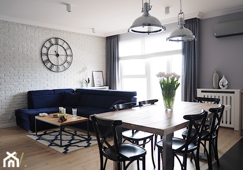 Mieszkanie 80m2 - Średni biały szary salon z jadalnią, styl industrialny - zdjęcie od Projektowanie Wnętrz Ewa Wróblewska-Szoda