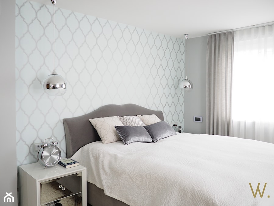 Przytulna sypialnia - Średni biały szary salon, styl glamour - zdjęcie od Projektowanie Wnętrz Ewa Wróblewska-Szoda