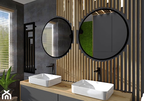 ŁAZIENKA 2 - Średnia z lustrem z dwoma umywalkami łazienka z oknem, styl industrialny - zdjęcie od KADA WNĘTRZA S.C