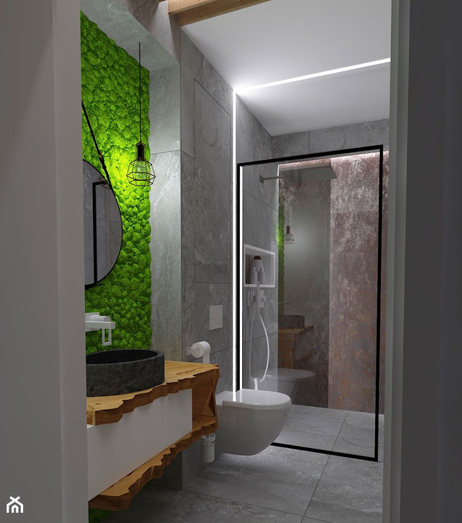 PROJEKT DOMU W STYLU NOWOCZESNYM - Mała bez okna z lustrem łazienka, styl nowoczesny - zdjęcie od KADA WNĘTRZA S.C