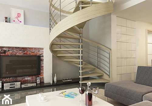Projekt schodów w aranżacji mieszkalnej - Schody kręcone drewniane metalowe, styl nowoczesny - zdjęcie od Maciej Kaczmarek