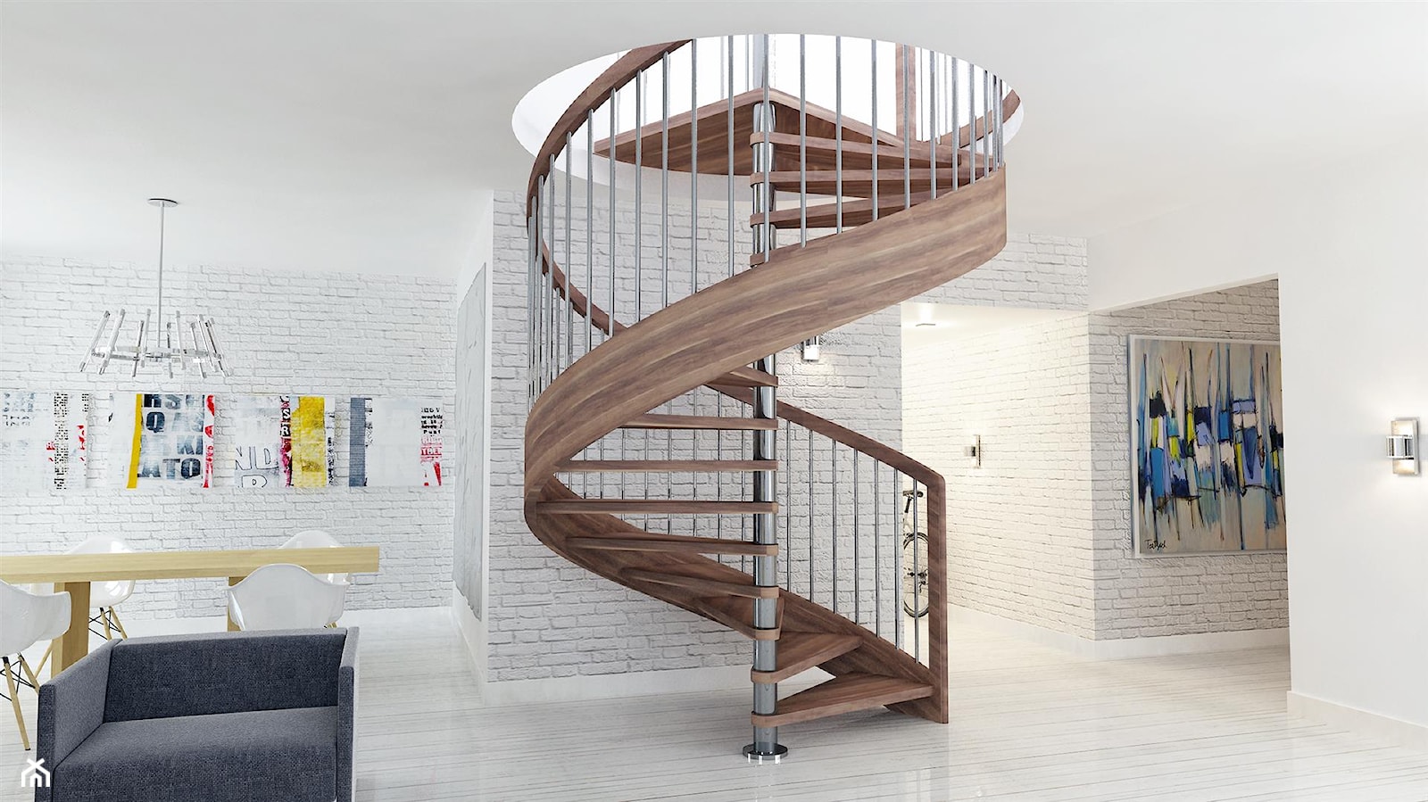 Projekt wizualizacji schodów - Schody kręcone drewniane, styl nowoczesny - zdjęcie od Maciej Kaczmarek - Homebook