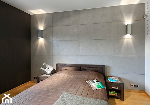 Luksusowa rezydencja pod Krakowem - Średnia czarna szara sypialnia, styl minimalistyczny - zdjęcie od artMOKO