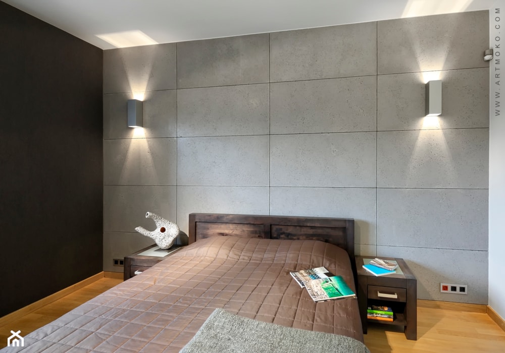 Luksusowa rezydencja pod Krakowem - Średnia czarna szara sypialnia, styl minimalistyczny - zdjęcie od artMOKO - Homebook