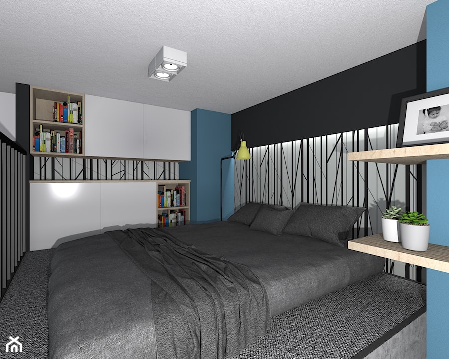 Projekt miszkania 25m z antresolą. - Sypialnia, styl nowoczesny - zdjęcie od REGALL PROJEKTOWANIE WNĘTRZ