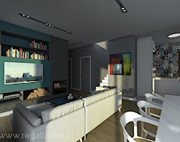 Dom w Żorach - Średni szary zielony salon z kuchnią z jadalnią - zdjęcie od REGALL PROJEKTOWANIE WNĘTRZ - Homebook