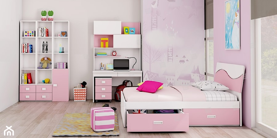 Pokój dla dziewczynki meble biało-różowe. Inspiracja pokój dla dziewczynki - zdjęcie od elies.pl