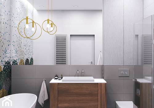 Spokojna przystań - Średnia bez okna z lustrem z punktowym oświetleniem łazienka, styl minimalistyczny - zdjęcie od Projektownia Wnętrz