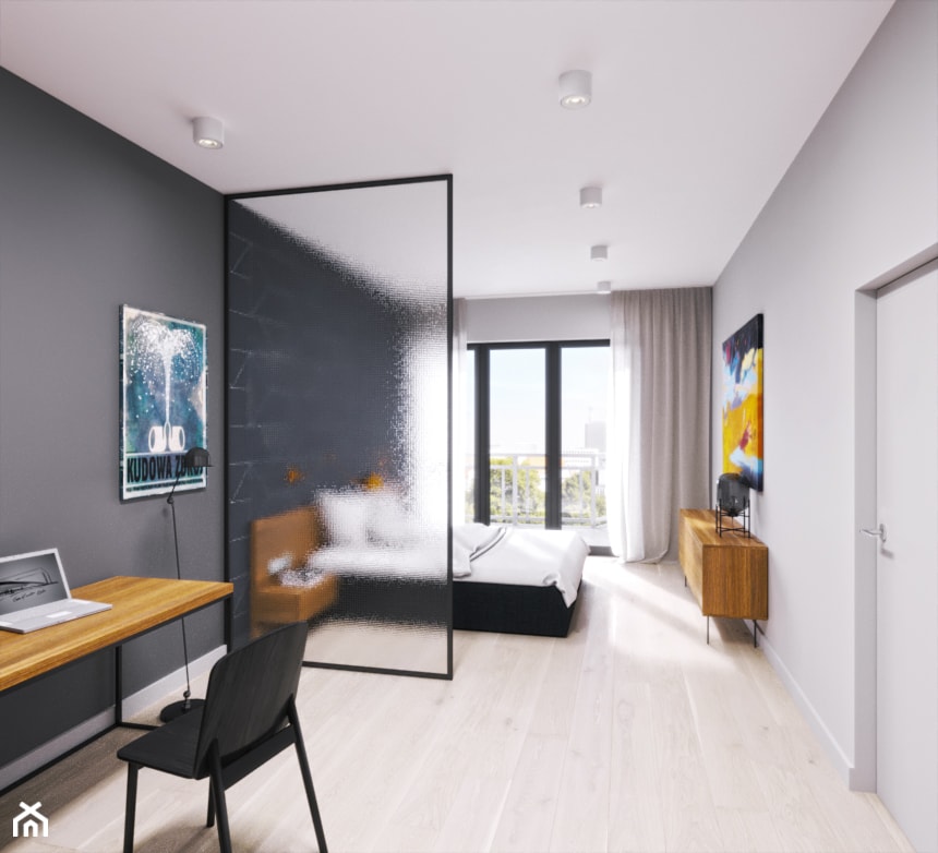 Spokojna przystań - Duża biała czarna z biurkiem sypialnia, styl nowoczesny - zdjęcie od Projektownia Wnętrz